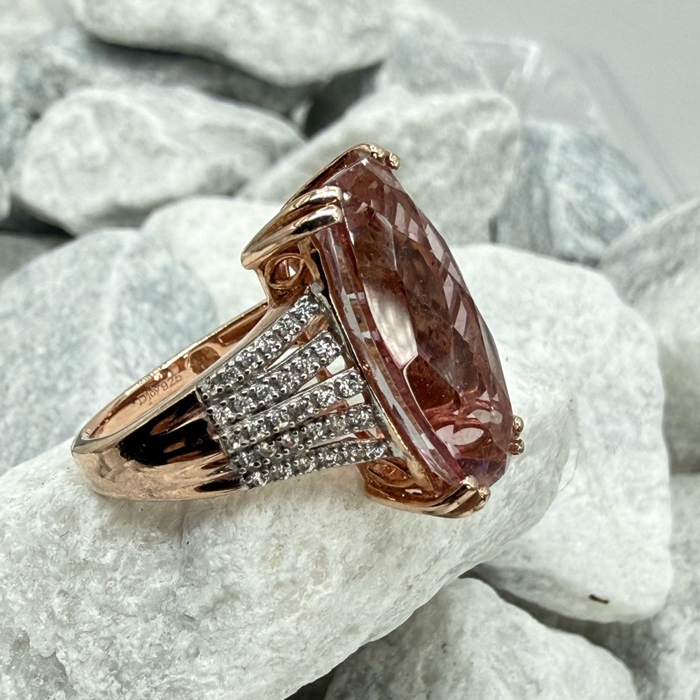 Morganite Cushion Cut Ring Rose Gold Over Sterling CZ Pave Size 7 - Picture 16 of 17